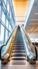 Modern escalator ascending in illuminated building interior