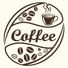 Vintage Coffee House Logo with Cup Icon and Ribbon, Retro Café Branding Design