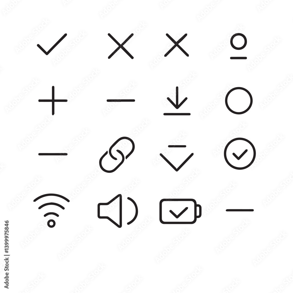 Poster elegant icon set: a collection of clean and stylish symbols, capturing the essence of digital commun