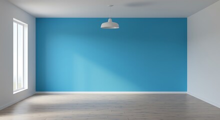 Obraz premium Sunlit Room with Teal Accent Wall: 3D Interior Render AI Generated