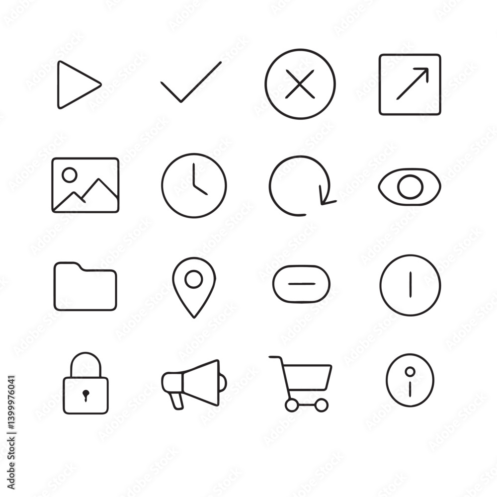 Poster icon set for digital interface: a comprehensive collection of clean and minimalist icons designed to