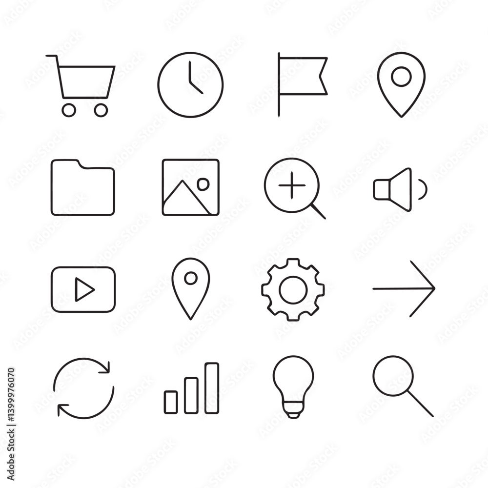 Poster web icons collection: a clean, modern collection of web icons for various applications, presenting a