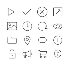 Icon Set for Digital Interface: A comprehensive collection of clean and minimalist icons designed to elevate digital interfaces, encompassing a range of functionalities for intuitive user experience.