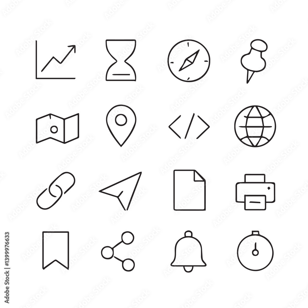 Poster elegant icon set: a minimalist collection of vector icons, elegantly crafted with clean lines, depic