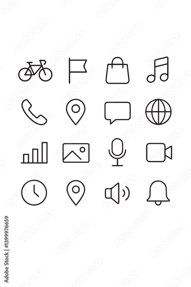 Poster digital interface icons: a curated set of minimalist icons representing diverse digital interactions