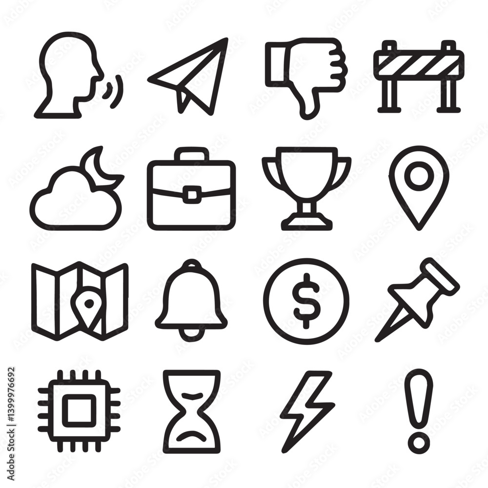 Fototapete Set of Illustrated Icons for Visual Communication: A collection of clearly drawn icons, each one representing a distinct concept for easy visual communication in a business setting.