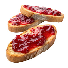 Red jam on bread isolated on white background
