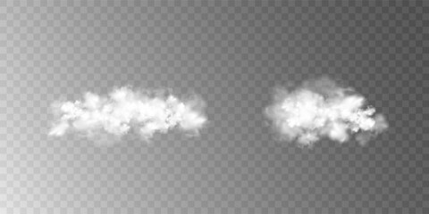 Abstract vector clouds, fog or smoke on an isolated transparent background. Dust cloud. Desert smoke. Sandstorm. 3D smog explosion. Cloud, smoke, png.