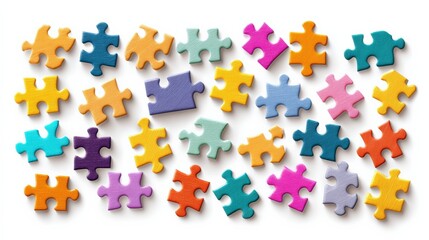 Naklejka premium Arrangement of Colorful Puzzle Pieces on White Background