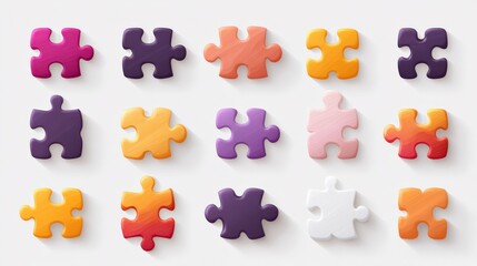 Naklejka premium Fifteen Colorful Jigsaw Puzzle Pieces on White