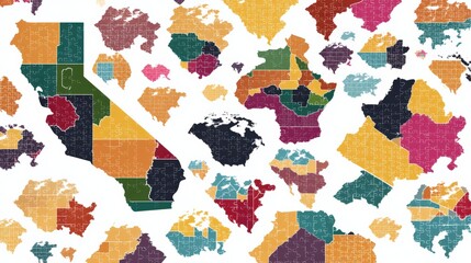Obraz premium Fragmented World Maps Made of Colorful Puzzle Pieces