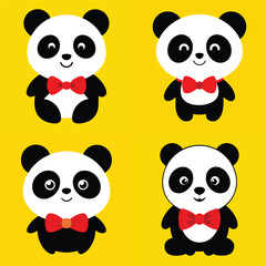 Baby panda wearing a red bow tie vector illustration
