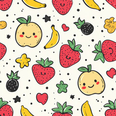 Seamless pattern of Cute seamless pattern with smiling fruits and playful elements