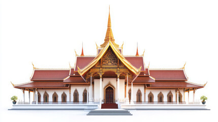 Fototapeta premium Realistic depiction of a traditional Lanna-style temple building and grand stupa from Northern Thailand