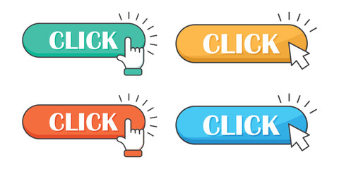 Click here banner icon in flat style. Ecommerce vector illustration on isolated background. Shopping button sign business concept.