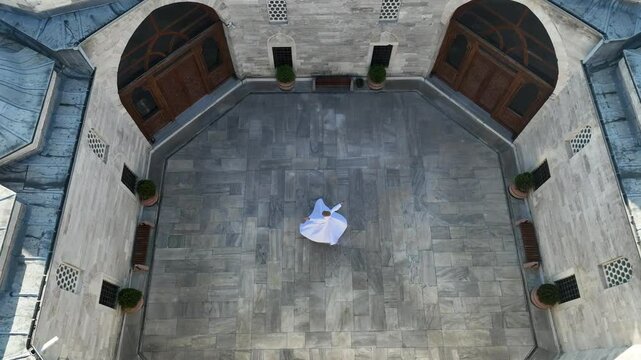 Sufi Whirling Dervish Drone Video, Fatih Istanbul, Turkiye (Turkey)