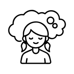 Illustration of a girl dreaming with cloud bubble thoughts vector graphic design template