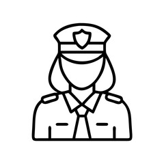 Female police officer icon vector illustration, law enforcement professional in uniform design