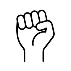 Obraz premium Raised fist vector illustration for protest and solidarity symbol in black outline style design