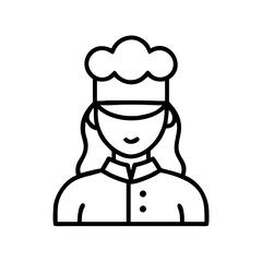 Chef woman cooking professional restaurant kitchen culinary baker female outline icon vector design