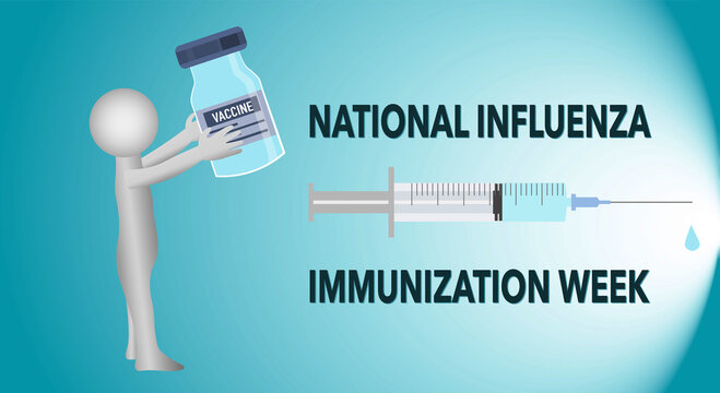 National influenza immunization week, vaccination. Doctor with a syringe and an ampoule with a vaccine.