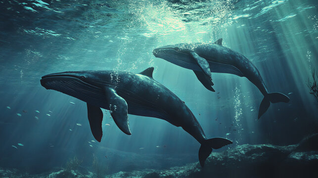 orcha whales underwater in the sea