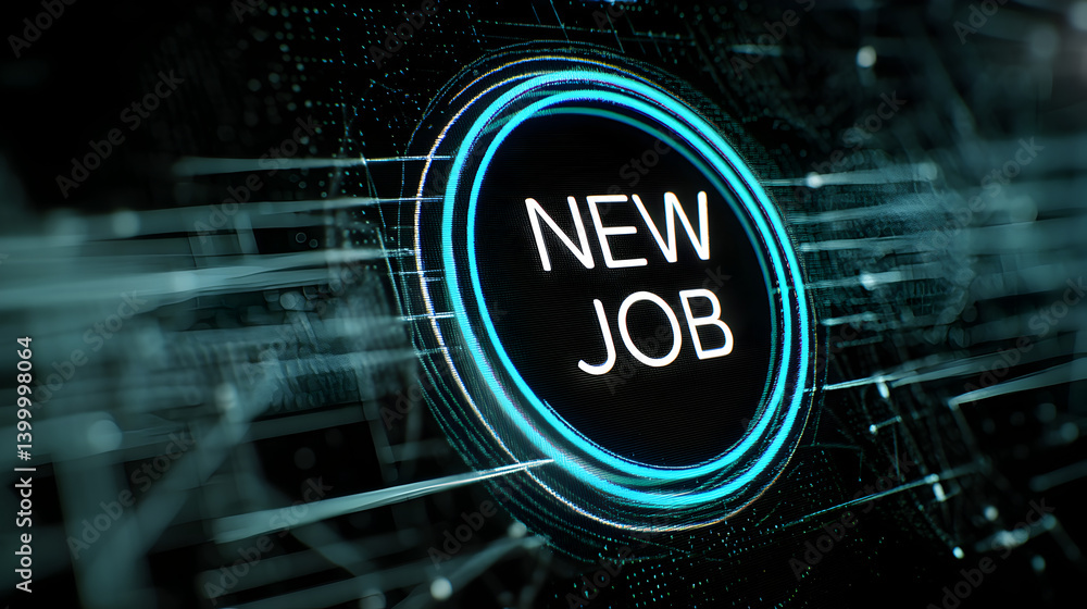 Aufkleber digital representation of new job opportunity concept with circular button and futuristic design ele