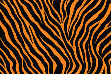 Vector tiger print or skin texture. Abstract black tiger stripes repeated seamless pattern for fashion and textile. Jungle safari animal print