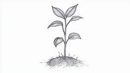 Pencil sketch of a young plant sprouting from soil