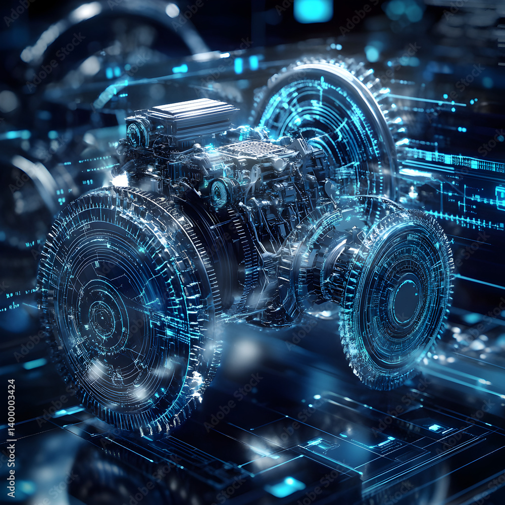 Poster innovative business hardware solutions tech hub visual presentation futuristic environment overview 