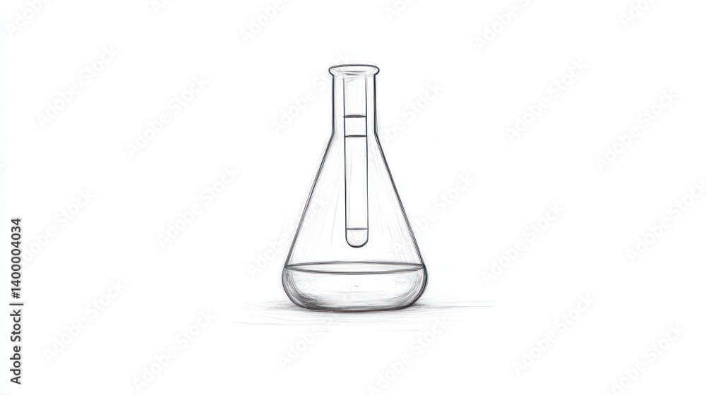 Poster sketch of erlenmeyer flask with liquid, lab setting