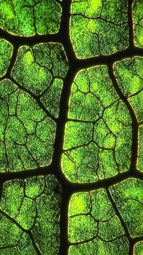 Microscopic view of a leaf's cellular structure.