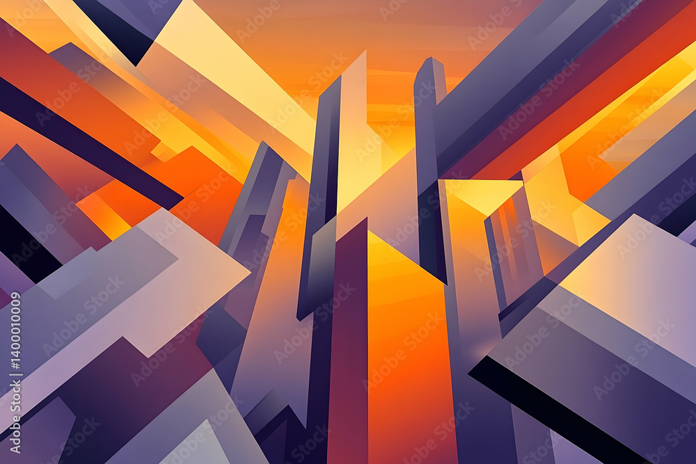 Poster a dynamic abstract design featuring overlapping geometric shapes in vibrant colors.