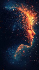 Enchanting Cosmic Woman Profile Surrounded by Ethereal Stardust and Glow