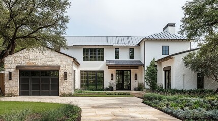 Fototapeta premium Neutral-colored renovation blending with traditional neighborhood palette