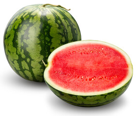 Fresh Watermelon isolated on white background, Giant Seedless Watermelon isolated on white with clipping path.