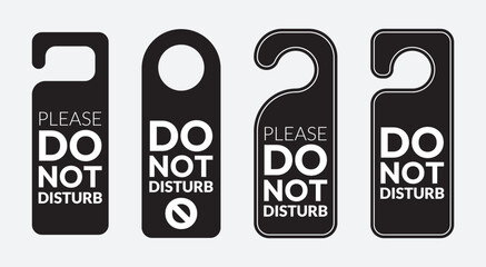 Do not disturb door hanger signs of hotel room. Please do not disturb hotel design black color. Vector illustration.