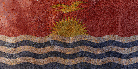 Kiribati State Flag. Dirty Kiribati flag on metal surface.