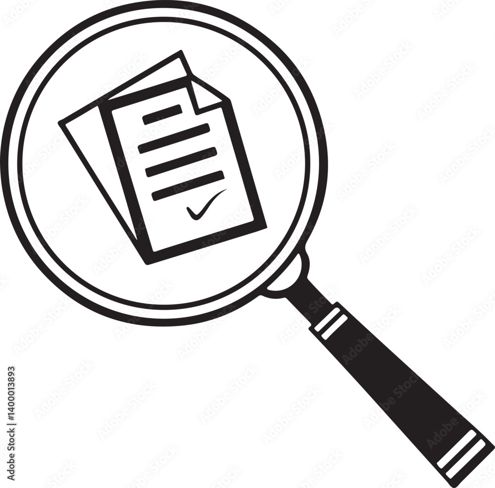 Aufkleber magnifying lens document view focuses search on text, a symbol of information magnification