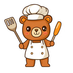 Cute anime bear chef cooking in a kitchen sticker design