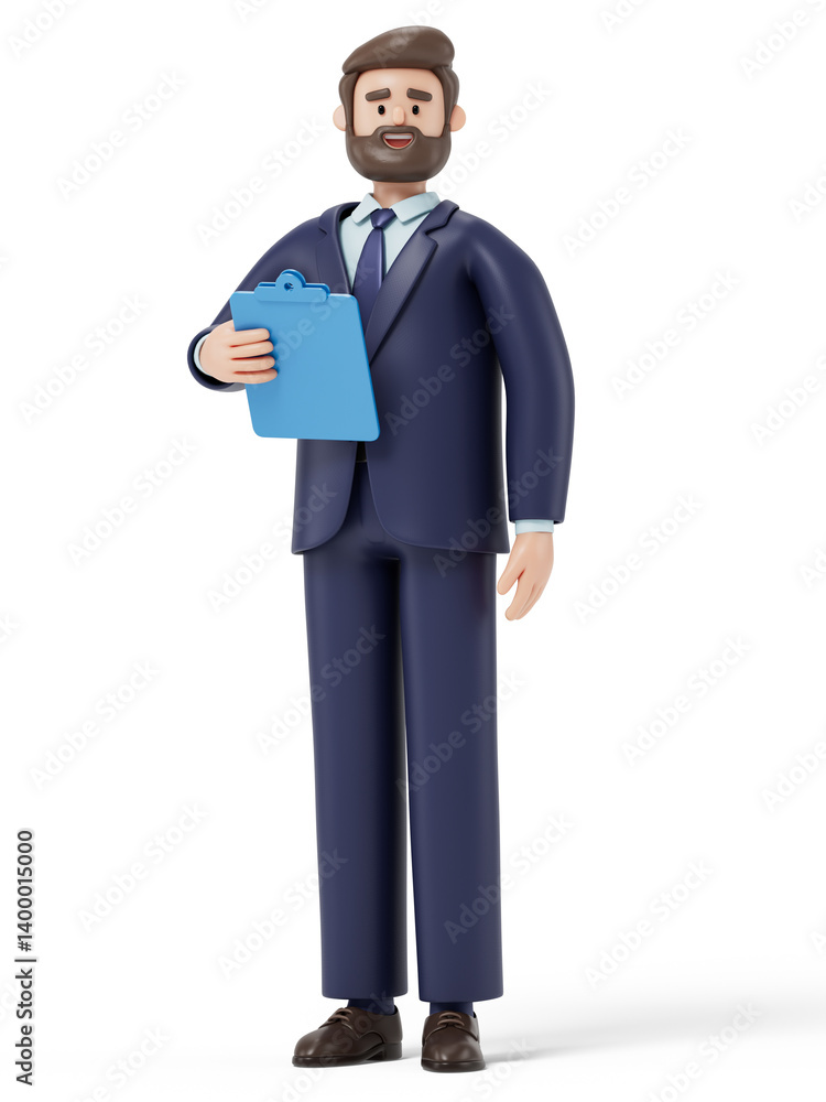 Poster a man holds a folder, symbolizing organization or work readiness. 3d rendering, conceptual image. is