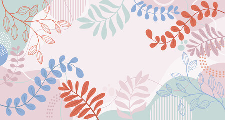 Design banner frame spring background with beautiful for design. Colorful background with tropical plants.