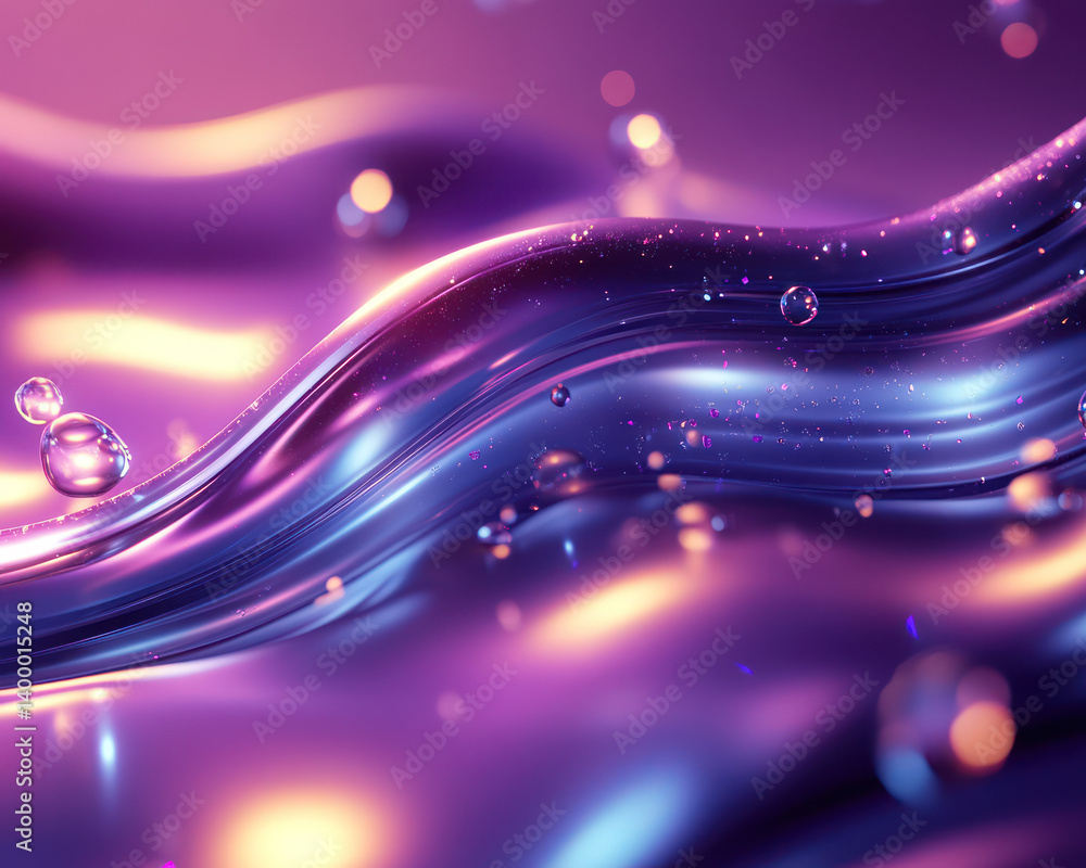 Poster shimmering liquid waves with bubbles create mesmerizing visual effect, vibrant colors and smooth tex