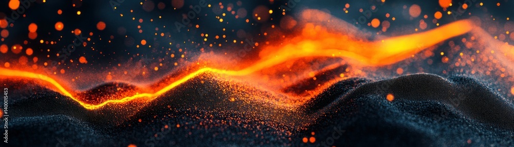 Poster an abstract and glowing image of a layered and textured landscape