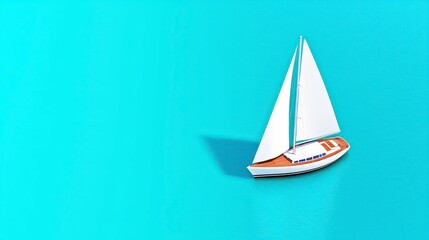 White Sailboat on Turquoise Sea Minimalist Pixel Art