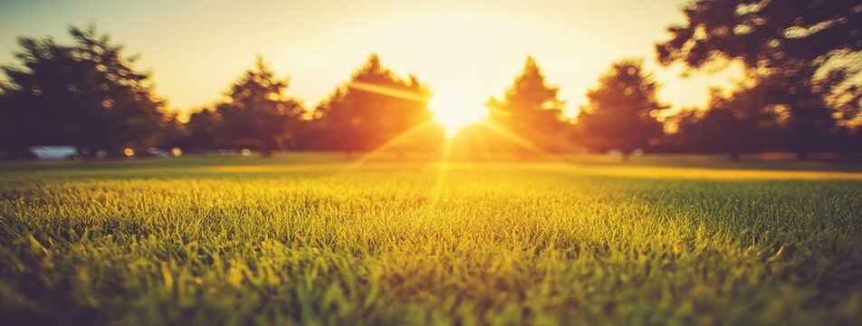 Sunset over a grassy field
