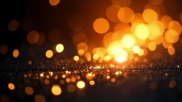 Elegant Golden Light Particles Floating in the Dark