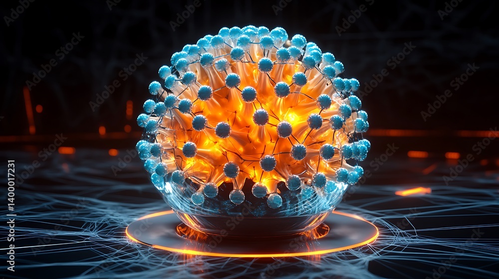 Aufkleber abstract glowing sphere with blue nodes and connection lines for science and technology concepts