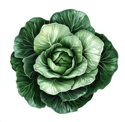 Cabbage Beauty: A close-up studio shot showcases a perfectly formed cabbage, its vibrant green leaves spiraling into a captivating display of nature's artistry. 