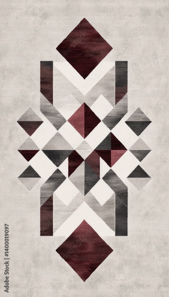 Poster abstract geometric pattern carpet design with red and gray diamond shapes